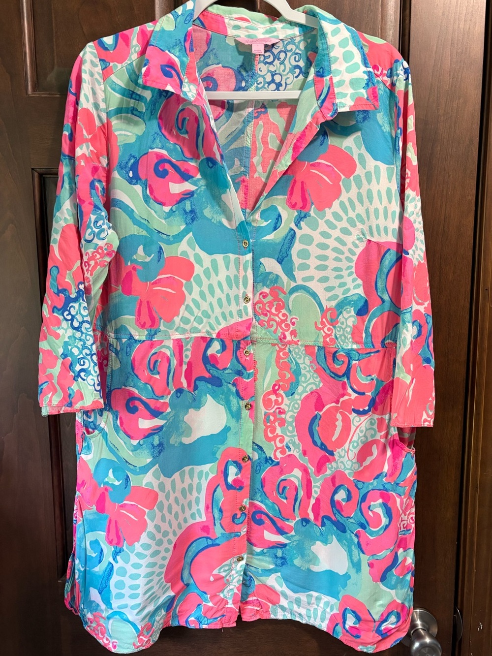 Lilly Pulitzer Pink Blue Green Coastal Print Swim Coverup